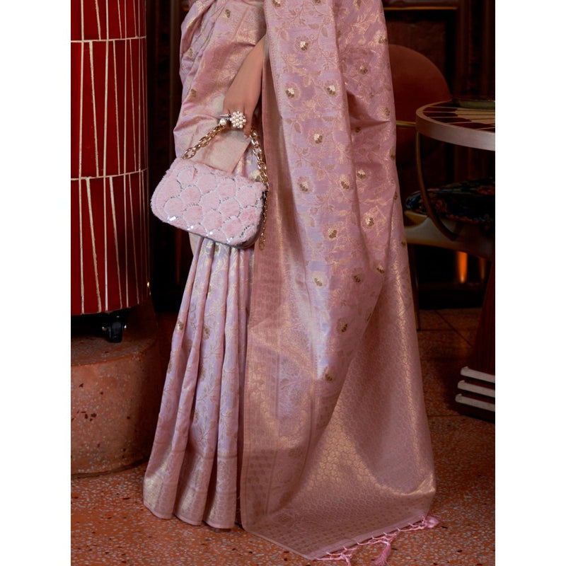 Dress & Dazzle Onion Pink Banarasi Silk Saree with Unstitched Blouse