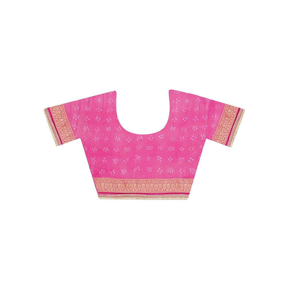 Dress & Dazzle Pink Khadi Georgette Saree with Unstitched Blouse