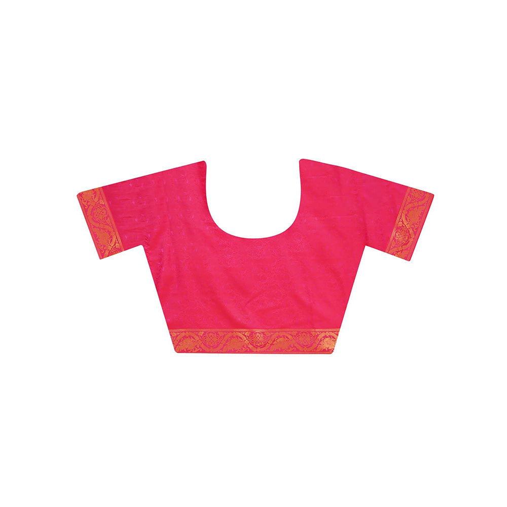 Dress & Dazzle Pink Jacquard Silk Saree with Unstitched Blouse