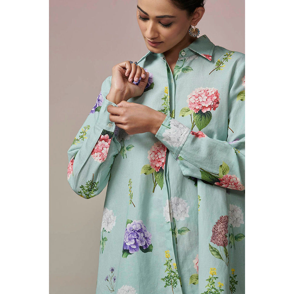 Dressfolk Teal Blue Linen-Cotton Shirt and Pant (Set of 2)