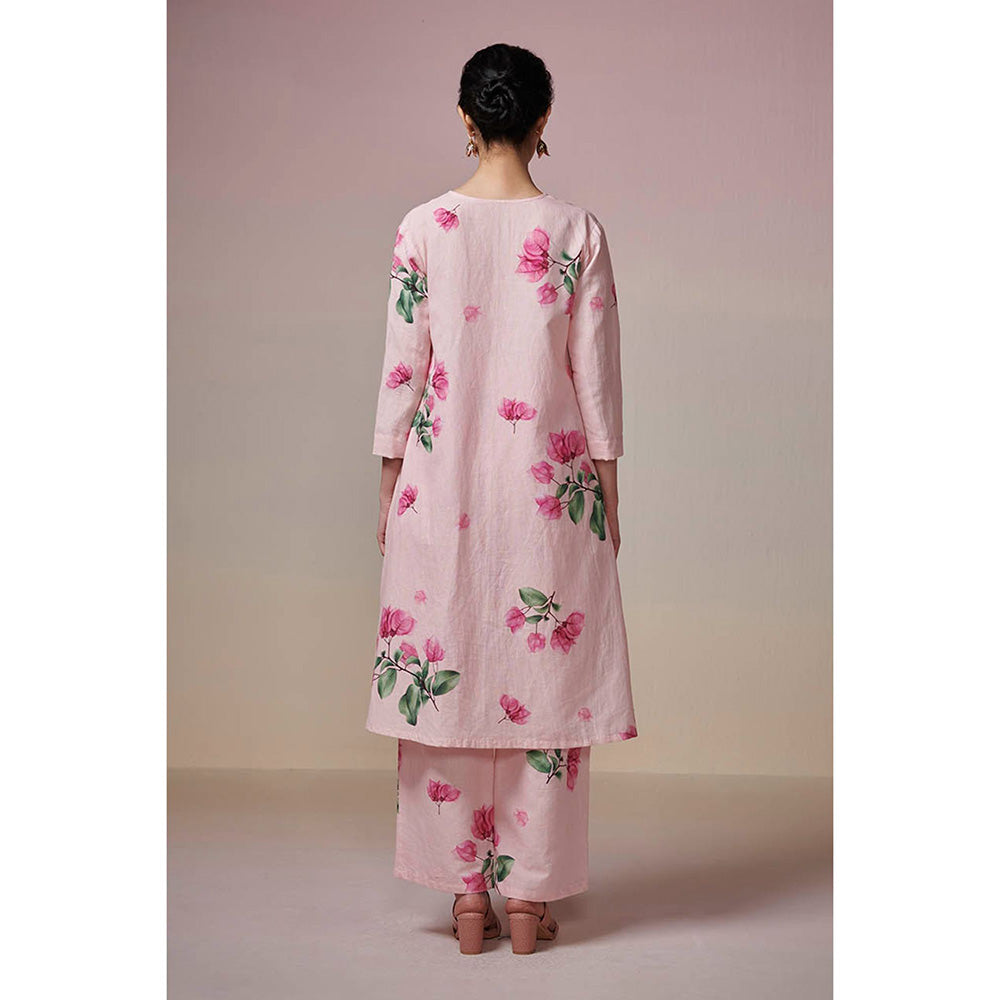 Dressfolk Pink Bougainvillea Linen-Cotton Kurta and Pant (Set of 2)