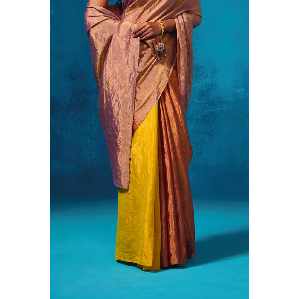 Dressfolk Handwoven Tissue Gold Zari Base Striking Multi Color Saree With Unstitched Blouse