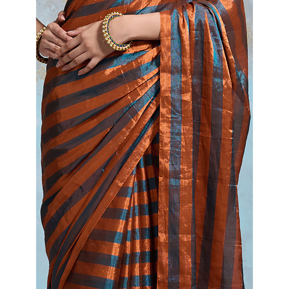 Dressfolk Handloom Peacock Copper Tissue Saree with Unstitched Blouse