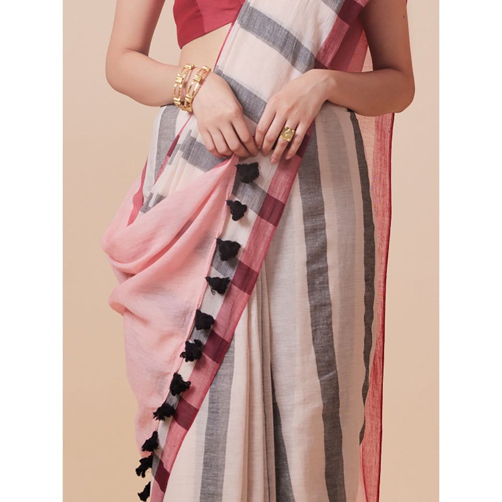 Dressfolk Handwoven Pure Cotton Multi-Color Saree With Unstitched Blouse