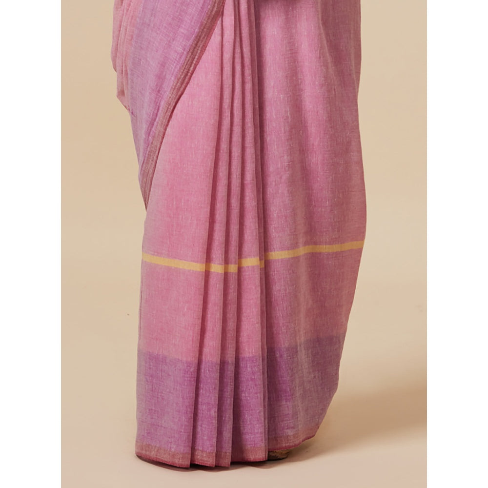 Dressfolk Handwoven Pure Cotton Mauves Aree With Unstitched Blouse