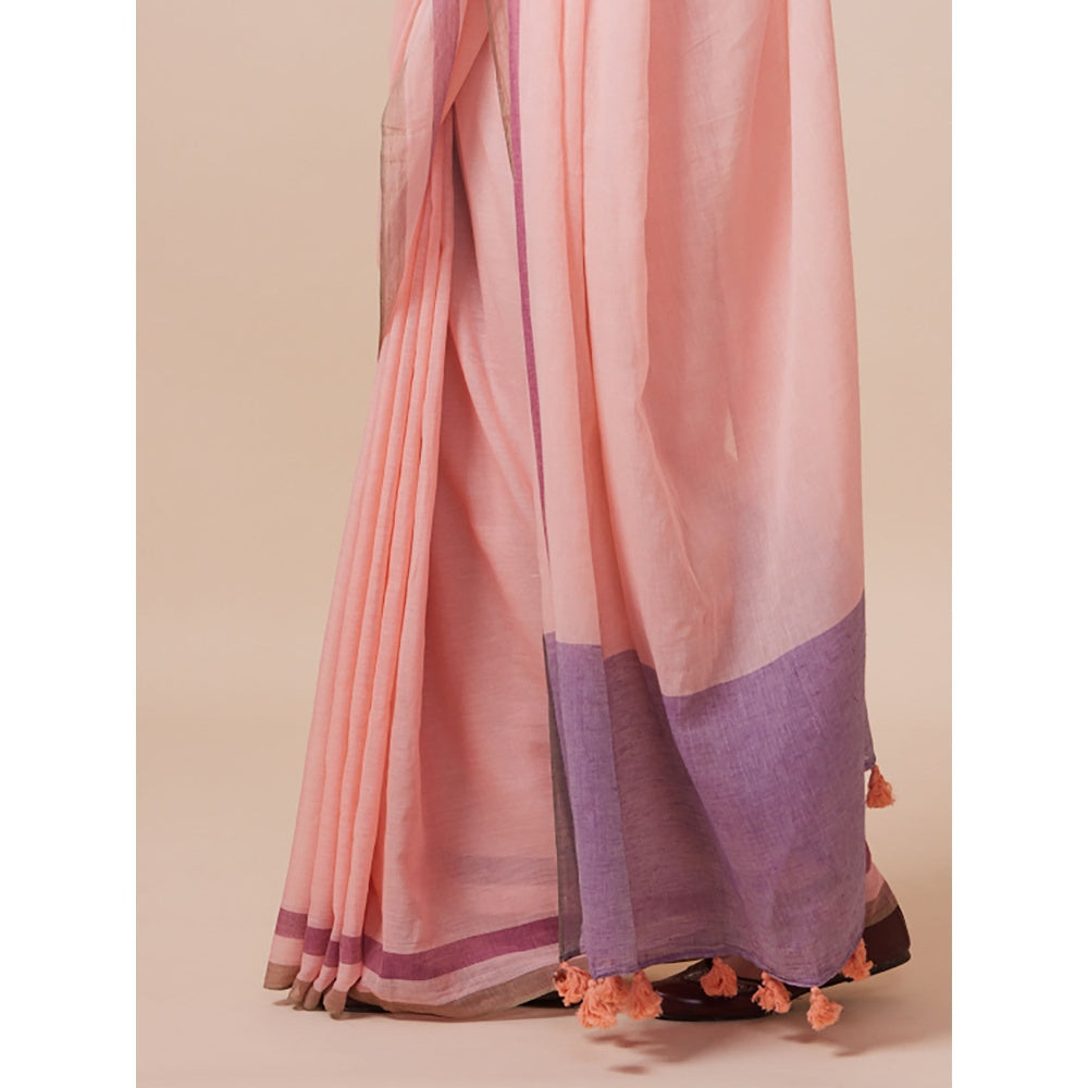 Dressfolk Handwoven Pure Cotton Pink Glow Saree With Unstitched Blouse