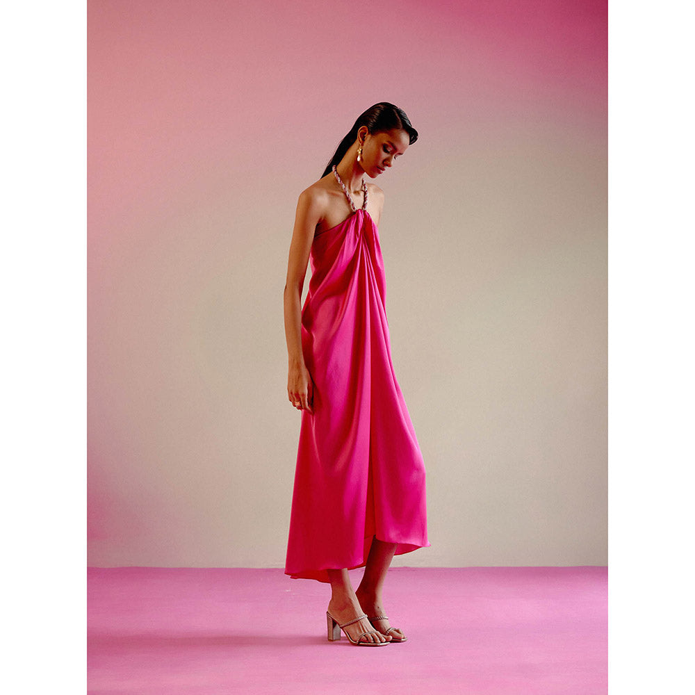 DRISHTI CHHABRAA Pink Rhinestone Halter Dress