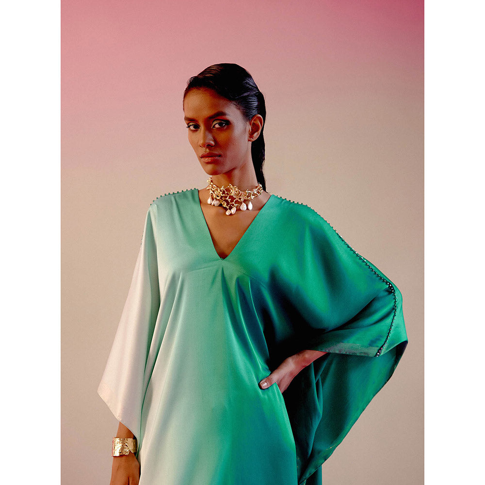 DRISHTI CHHABRAA Emerald Green Ombre Kaftan (Set of 2)