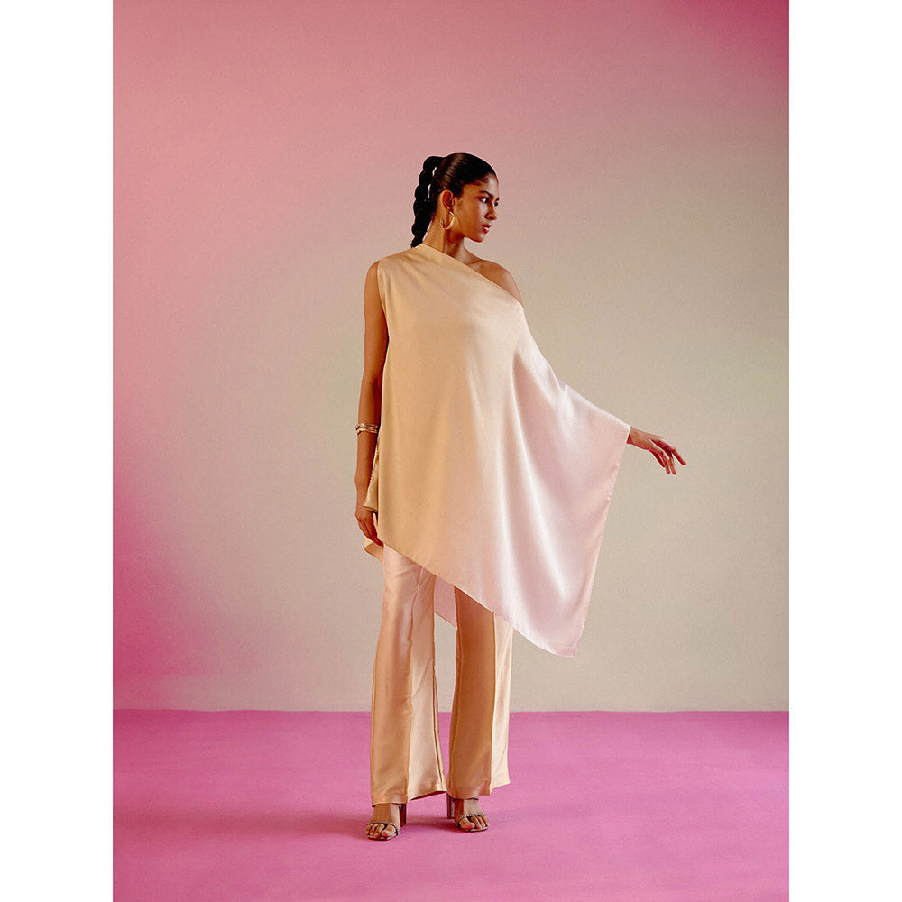 DRISHTI CHHABRAA Champagne Ombre One Shoulder Co-ord (Set of 2)