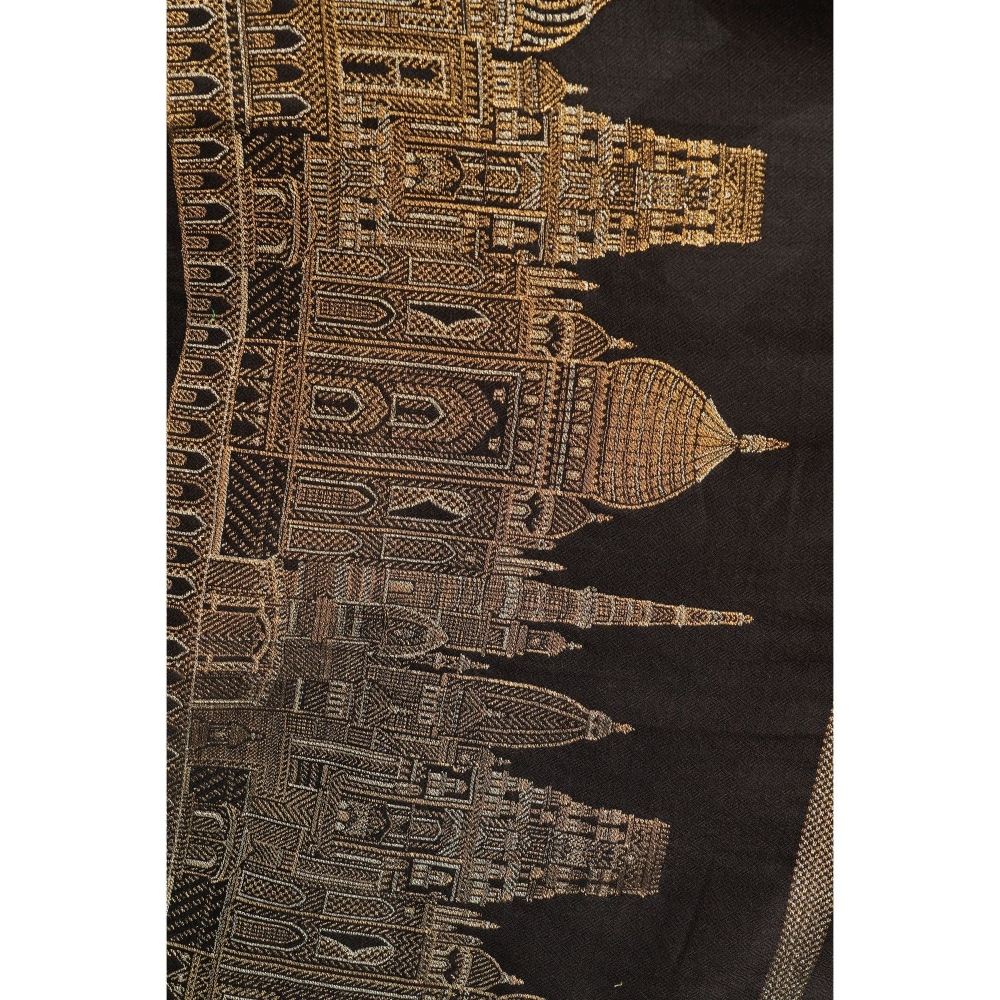 Dusala India Pashmina Black Resham Aari Thread Work Shawl