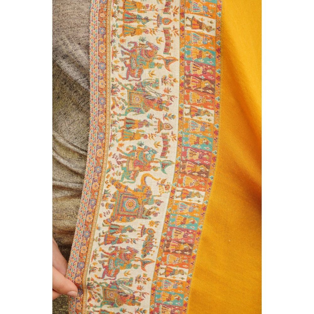 Dusala India Pashmina Wool Yellow Woven Shawl