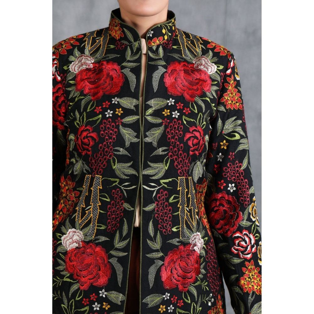 Dusala India Handwoven Pashmina Vintage Jacket With Floral Design