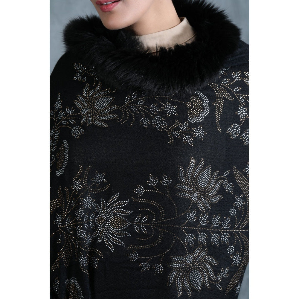 Dusala India Handwoven Cashmere Fine Wool Lotus Design Swaroski Work Stole