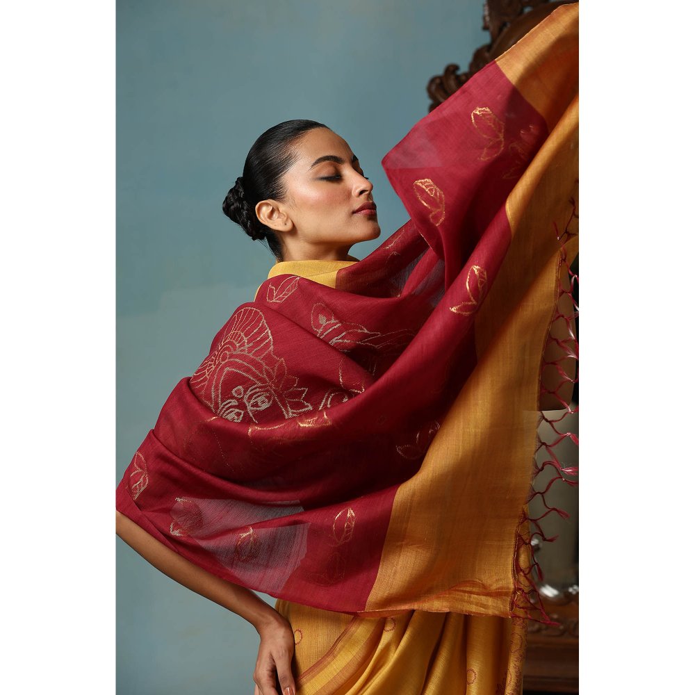 Dusala India Gardenia Handwoven Mustard Kosi Silk Mark Saree with Unstitched Blouse