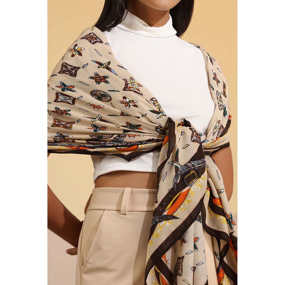 Dusala India Beige Printed Tara Cotton Scarf