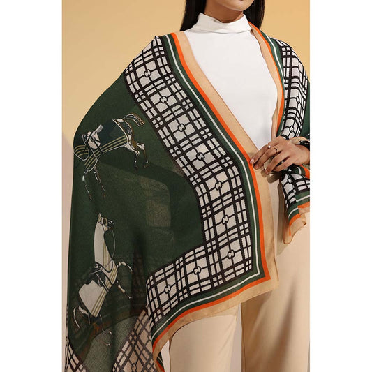 Dusala India Green Printed Pony Cotton Scarf