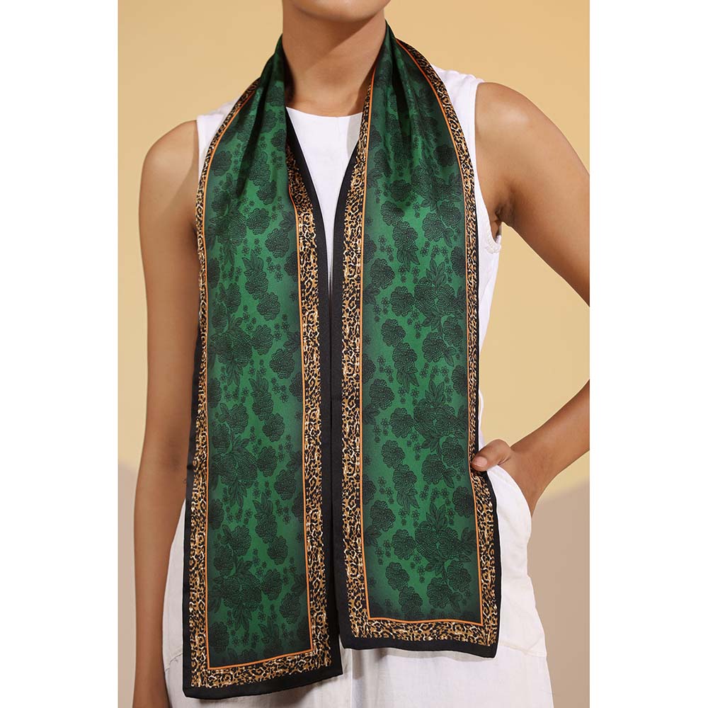 Dusala India Green Printed Arwa Silk Neck Scarf