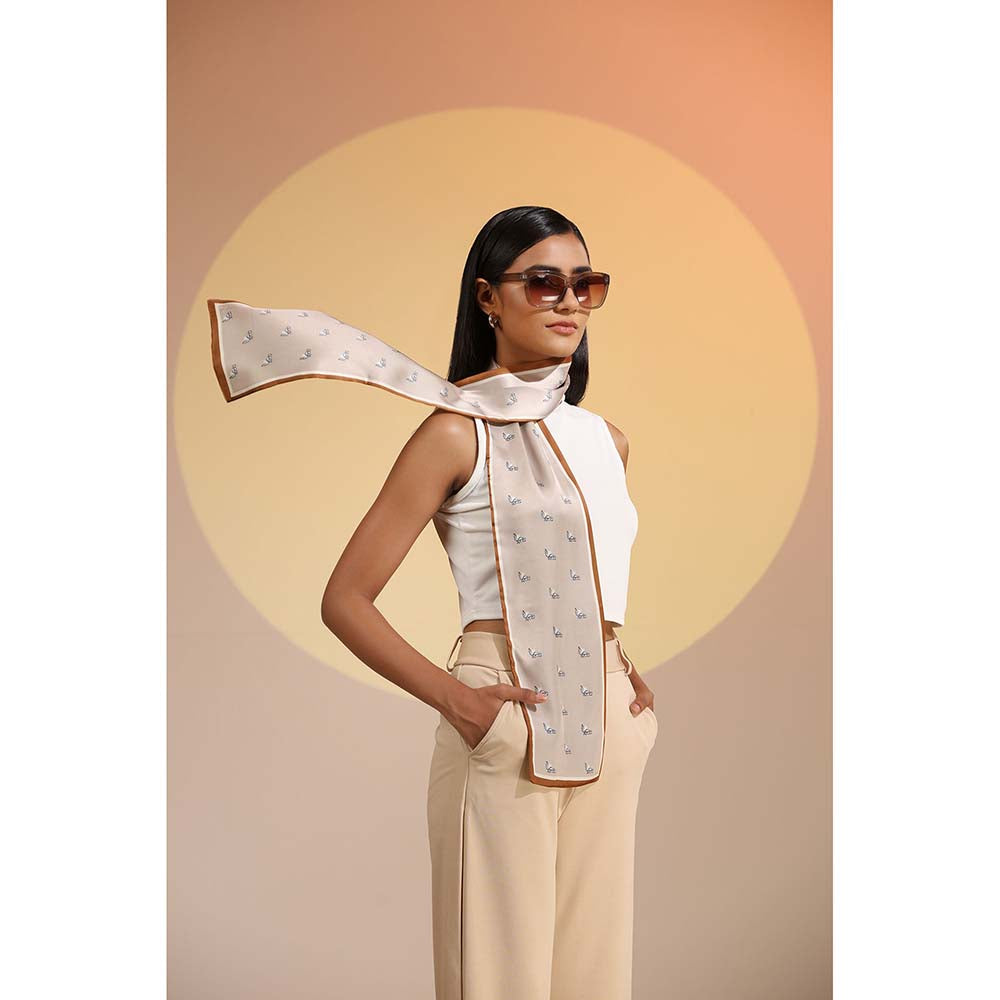 Dusala India Beige Printed Denali Silk Neck Scarf