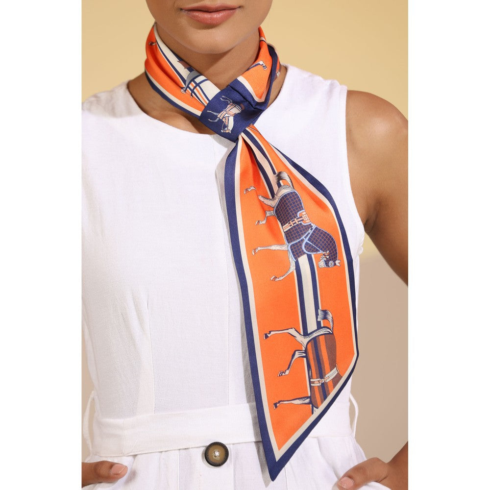 Dusala India Orange Printed Katrina Silk Neck Scarf