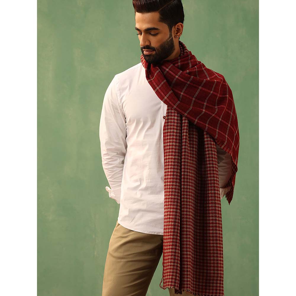 Dusala India Riyaz Maroon Cashmere Checkered Stole