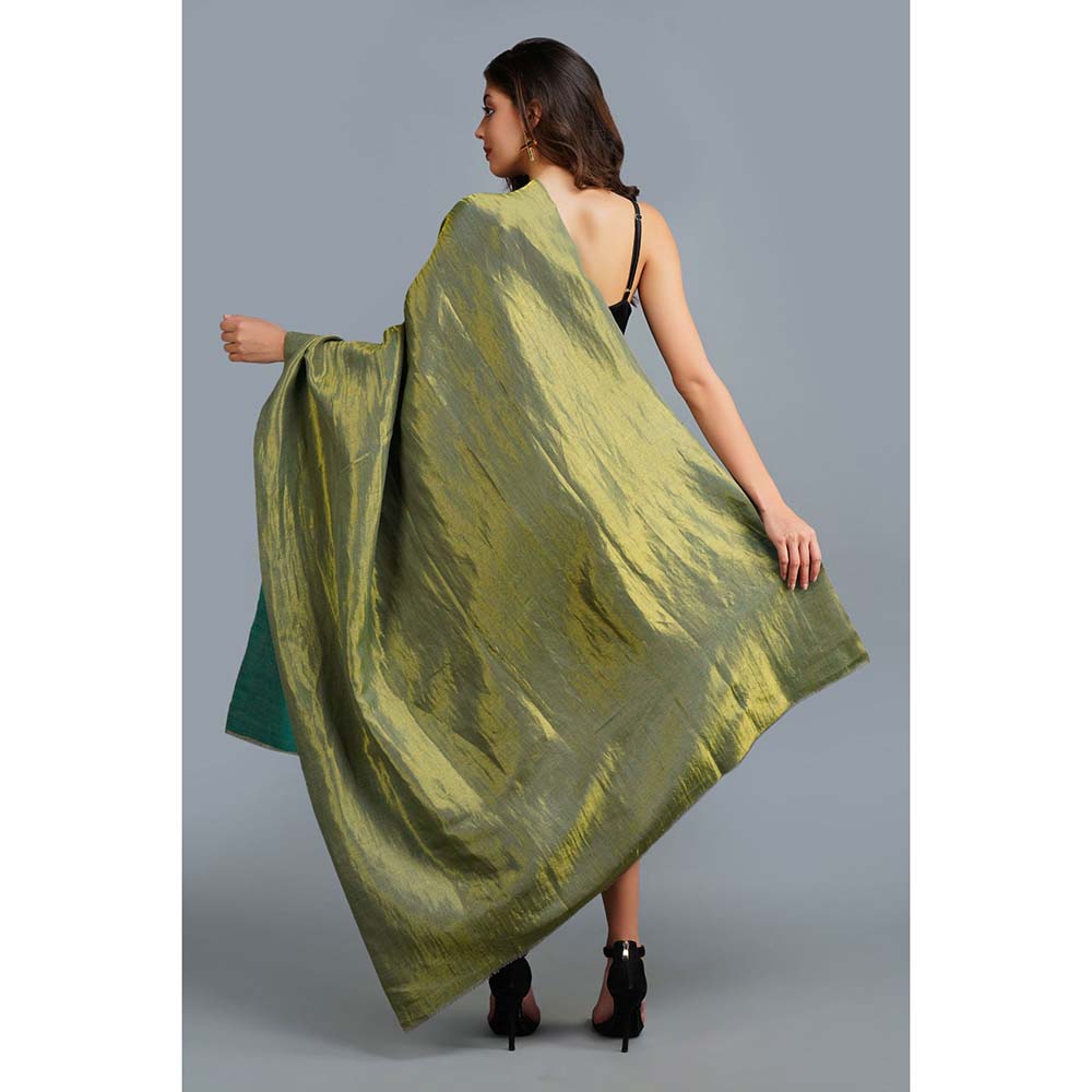 Dusala India Handwoven Green Zari Pashmina Stole