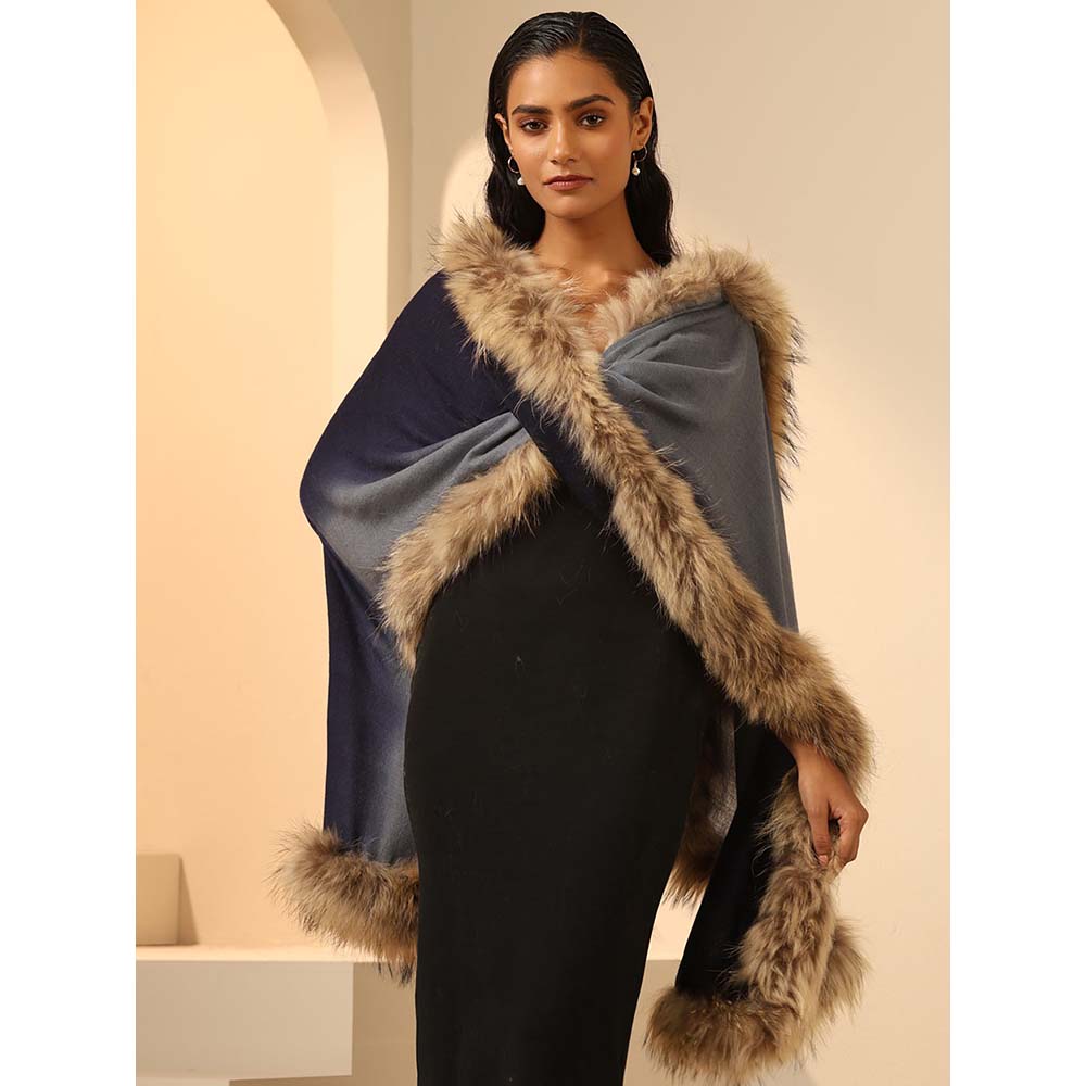 Dusala India Blue Nyla Cashmere Fur Stole