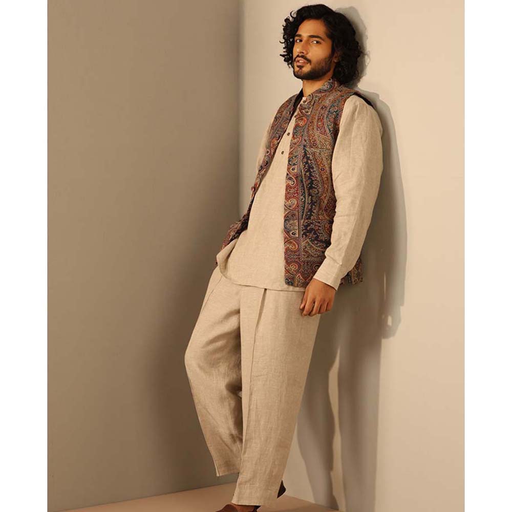 Dusala India Arjun Fine Multi-Color Wool Silk Nehru Jacket