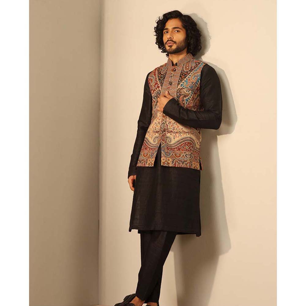 Dusala India Kian Fine Multi-Color Wool Silk Nehru Jacket