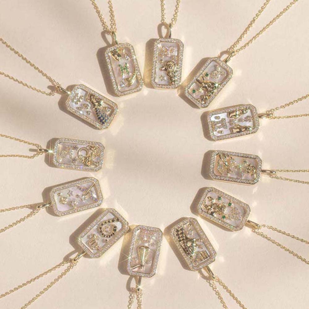 Dusala India White Aquarius Zodiac Pendant 18K Gold-Plated Necklace