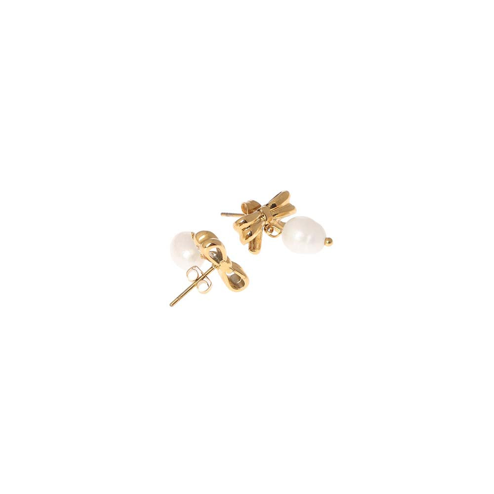 Dusala India White Bow Charm Dang Earrings
