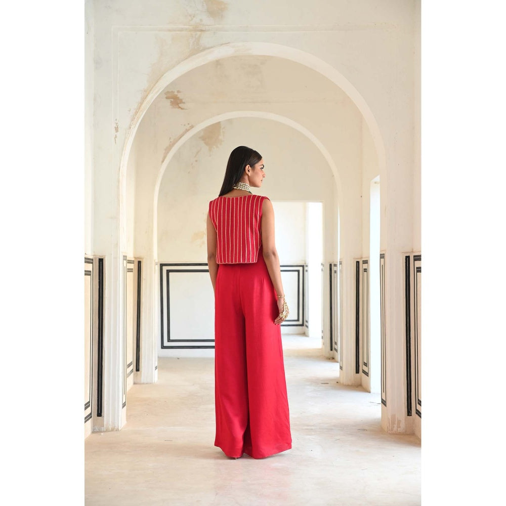 Ease Clothing Big Flower Embroidered Short Jacket with Jumpsuit (Set of 2)