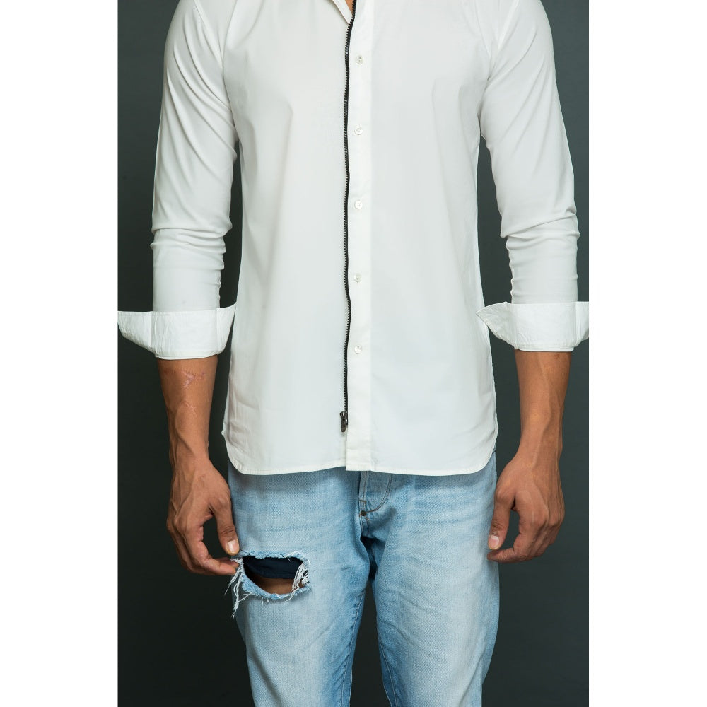 Echke White Shirt One Zipper Placket