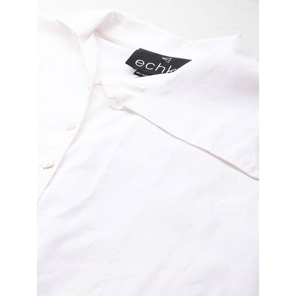Echke Dress With Asymmetric Flap Collar and Flared Sleeves