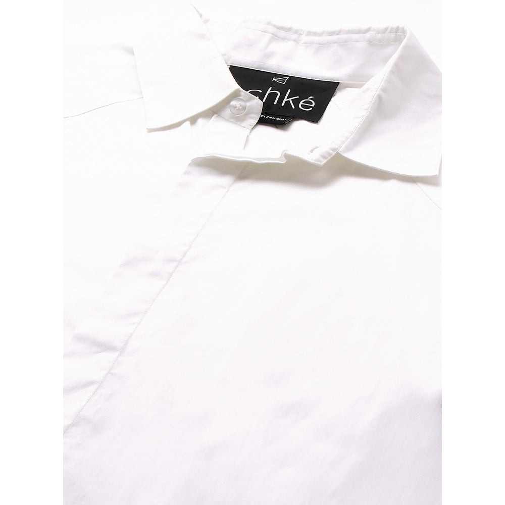 Echke White Shirt with White Dark Blue and Light Blue Banded Sleeves