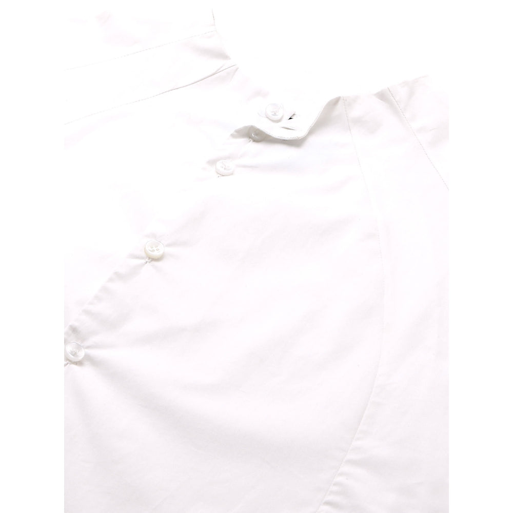 Echke White Linen High Neck Shirt