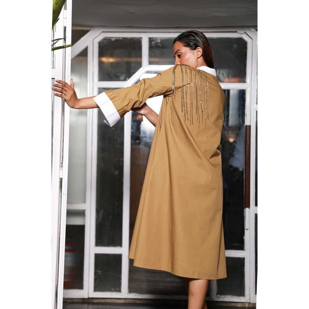 Echke Embellished Mandarin Collar and Chain Feature Dress