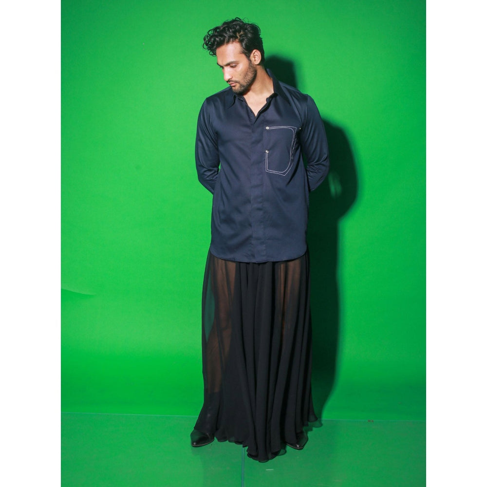 Echke Navy Blue Solid Shirt