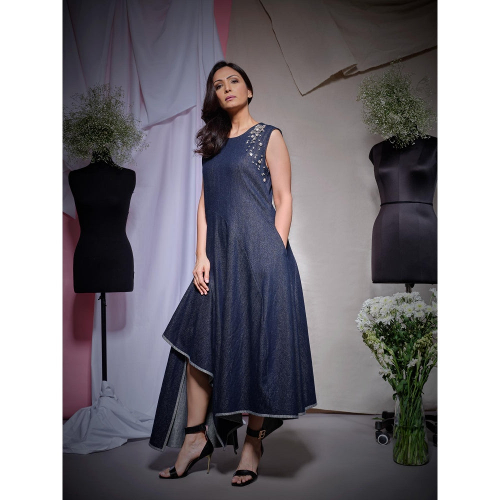 Echke Blue Shimmer Denim Midi Dress