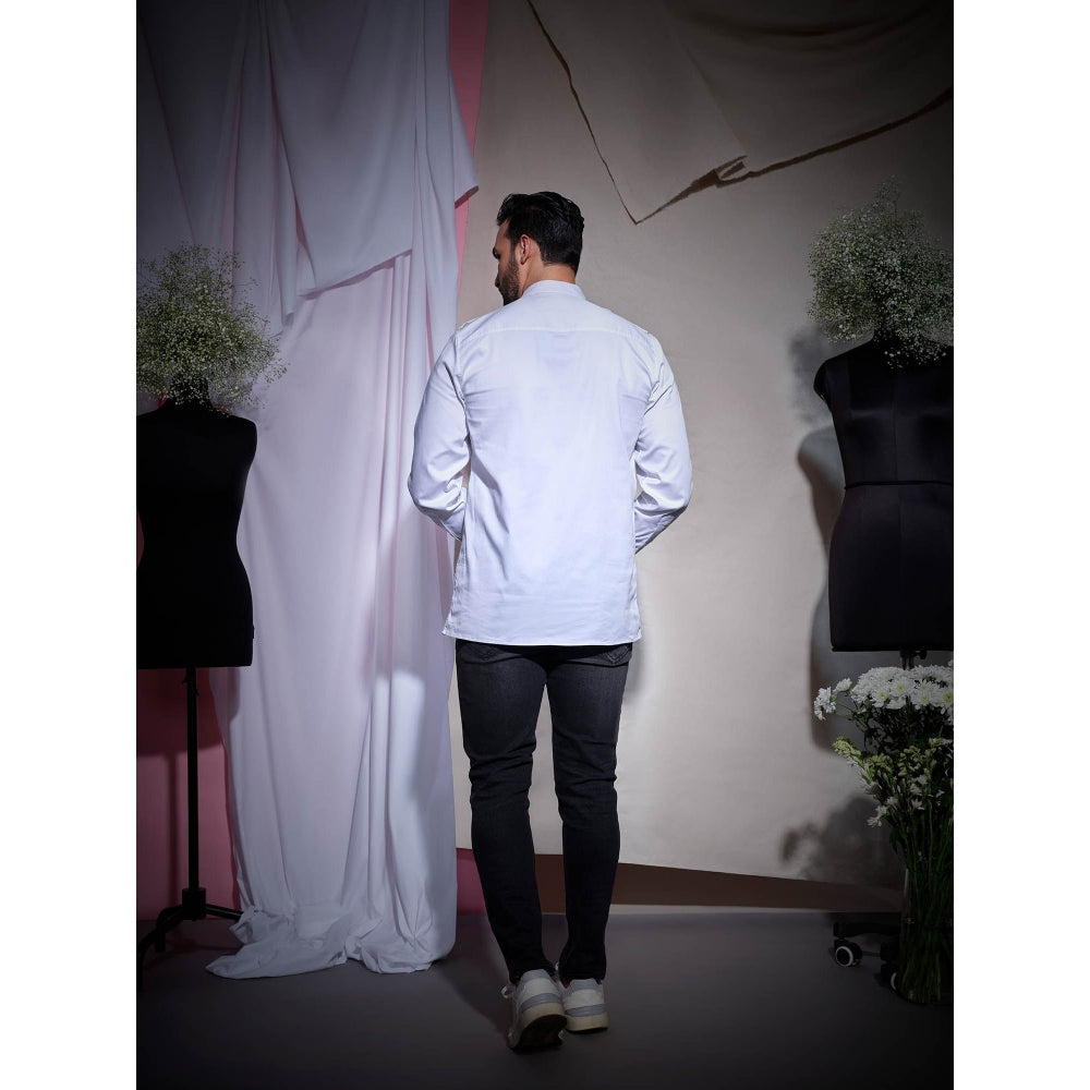 Echke Front Pleated Patch And Pocket White Shirt