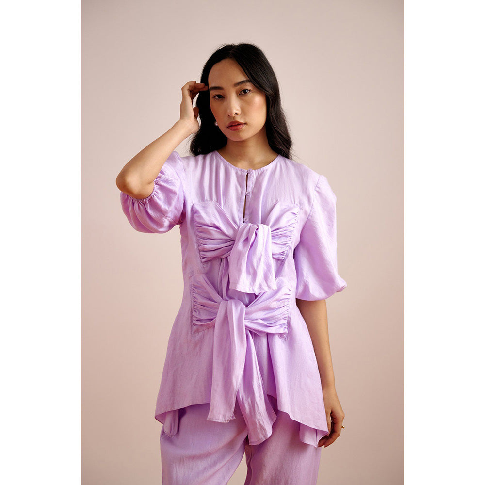 EchoStudio Linen Tie Up Top with Pants (Set of 2)