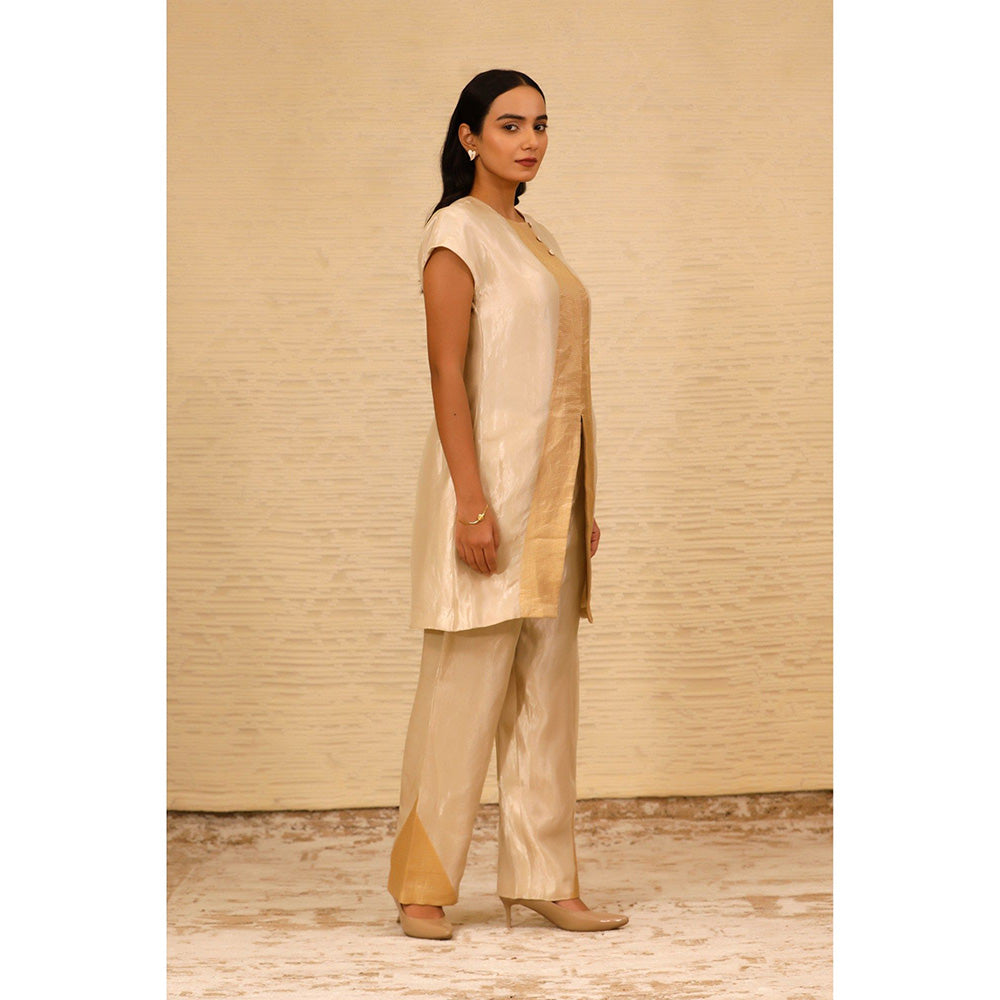 EEDA Ivory Cross Placket Kurti and Pant (Set of 2)