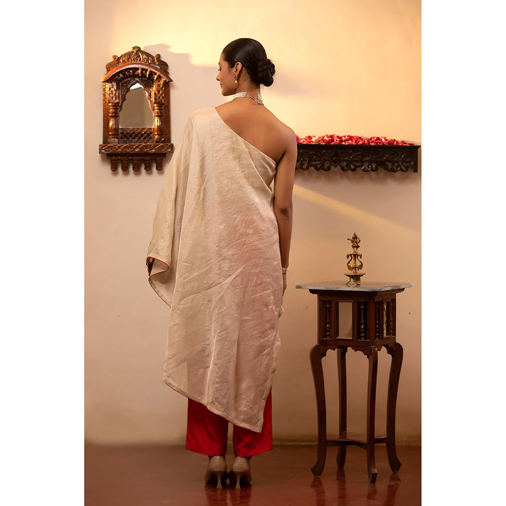 EEDA Parv One Shoulder White Kurta with Pant (Set of 2)