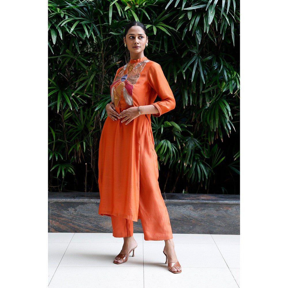 EEDA Orange Patch Kurta with Pant (Set of 2)