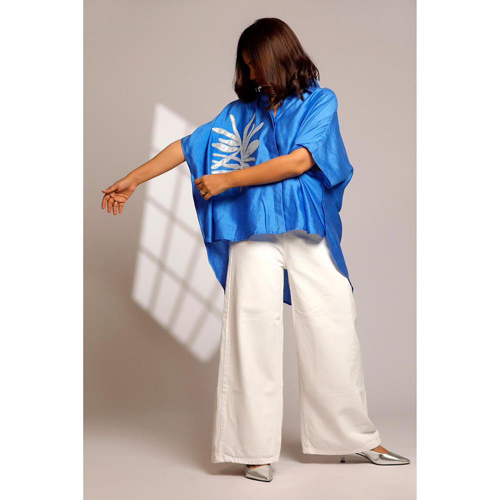 EEDA Leaf Kaftan Shirt - Blue