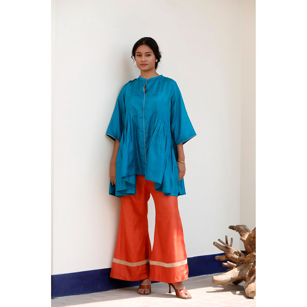 EEDA Saaz Silk Embroidered Kurta with Palazzo