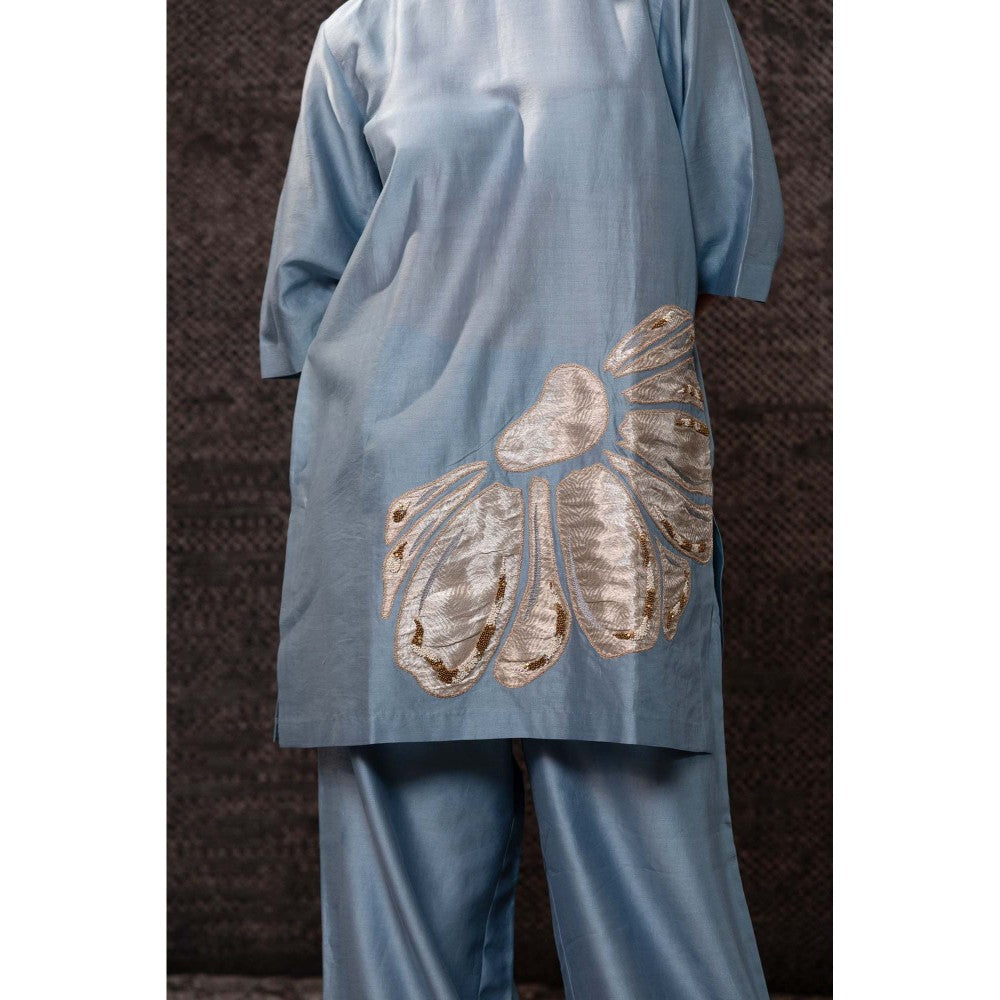 EEDA Blue Flora Kurti with Palazzo