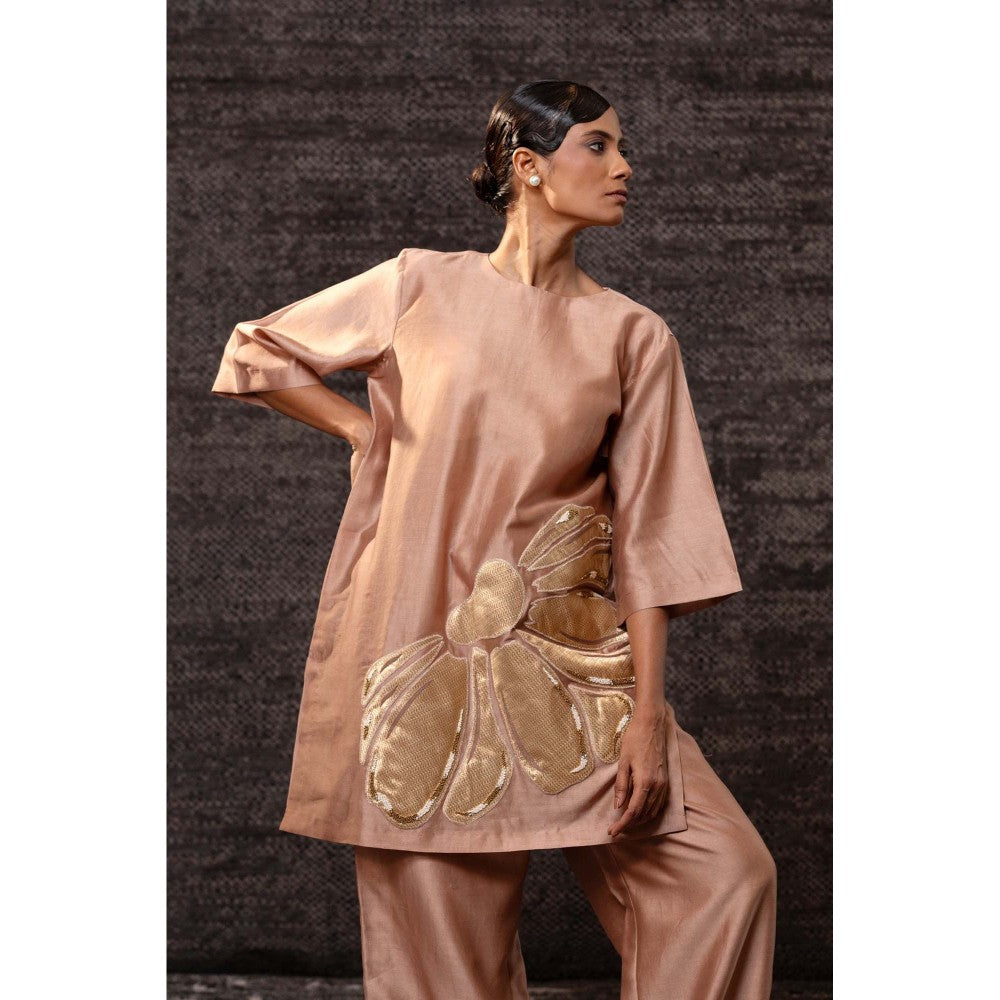 EEDA Beige Flora Kurti with Palazzo