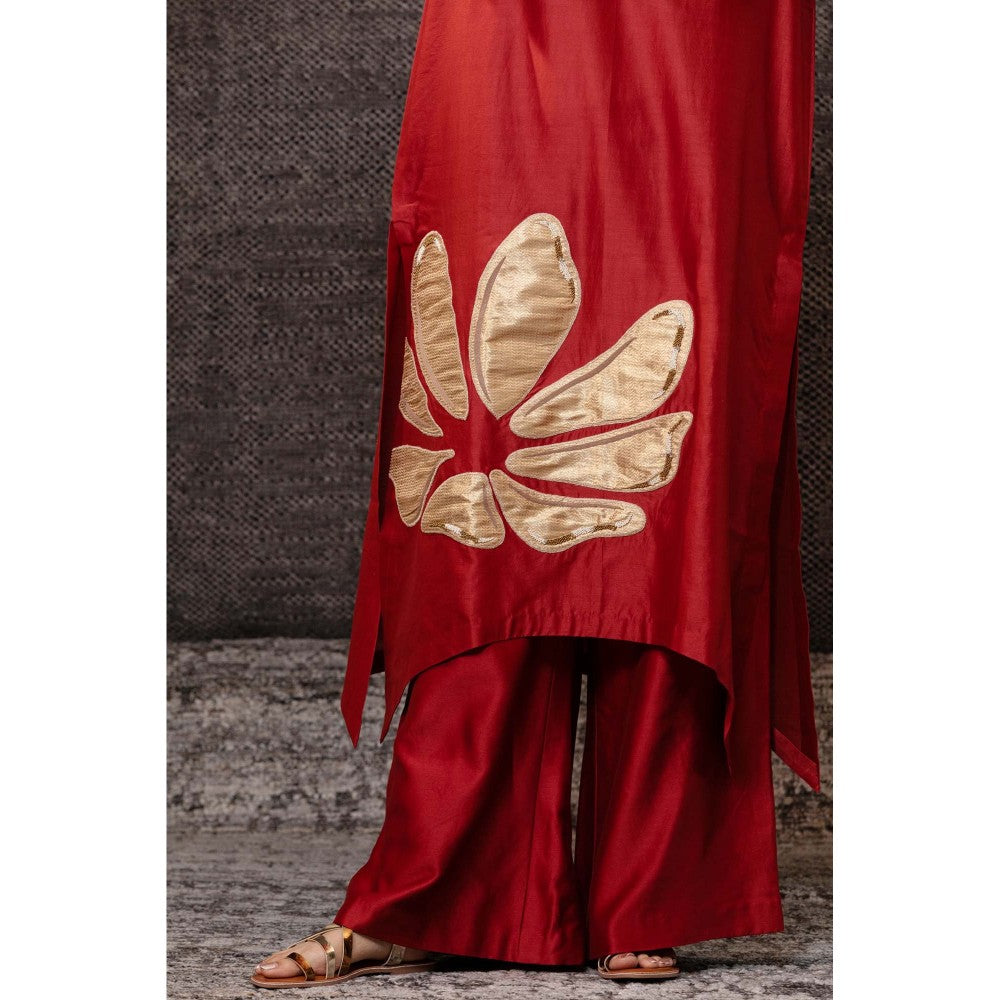 EEDA Red Long Kurta with Palazzo