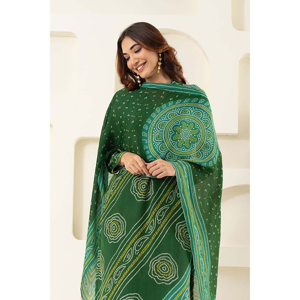 EESHA GUPTA Women Green Printed Kurta with Palazzo and Dupatta (Set of 3)