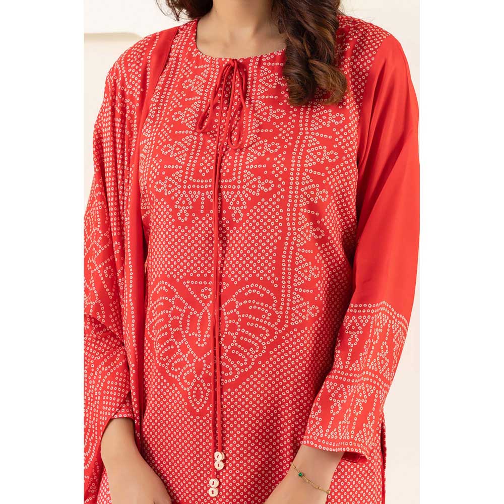 EESHA GUPTA Women Red Printed Kurta with Palazzo and Dupatta (Set of 3)